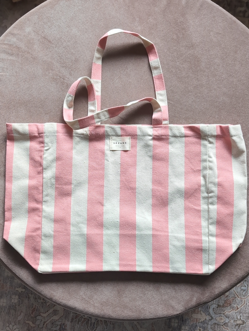 Sezane Pink Striped Canvas Market Tote Bag, New